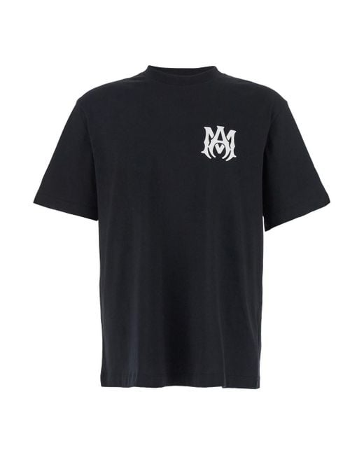 Amiri Black Crewneck T-Shirt With Logo Print On The Front And Logo Let for men