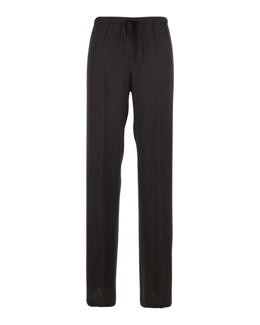 Semicouture Black Silk Blend Pants With Elastic Waist And Drawstring F