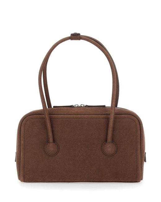MARGE SHERWOOD Brown 'Soft Boston' Small Shoulder Bag With Two Top Hand