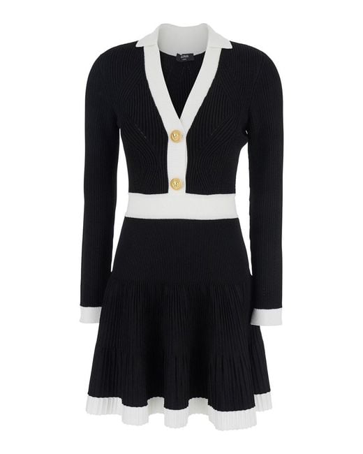Balmain Black Dress With V Neck And Flared Skirt