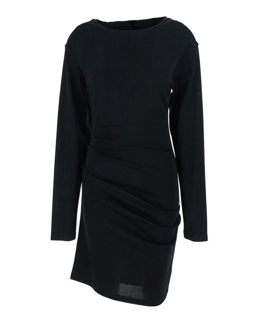 Max Mara Pure Black 'Umido' Dress With Round Neck And Draped Details In