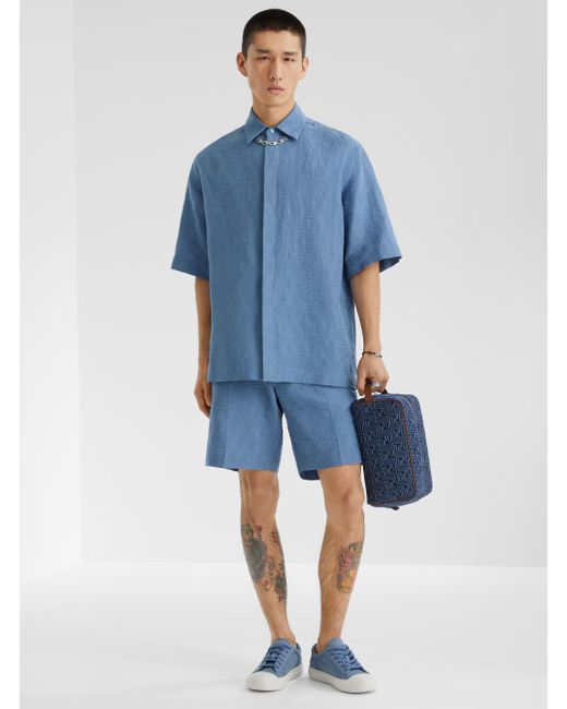 Fendi Blue Shorts With All-Over Ff Jacquard for men