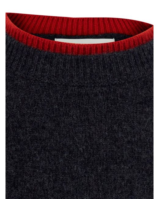 Loulou de Saison Black Otis Contrast Collar Sweater With Contrast Collar And