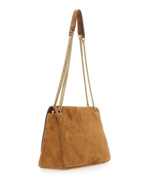 Tory Burch Brown Charlie Shoulder Bag With Quilted Design