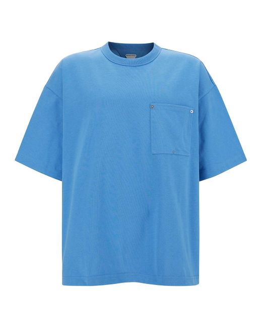 Bottega Veneta Blue Light Crewneck T-Shirt With Patch Pocket for men