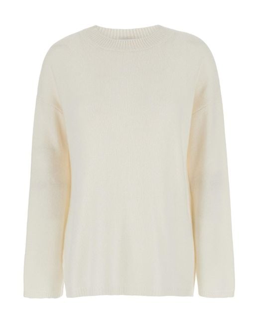 Allude White Relaxed Crewneck Sweater
