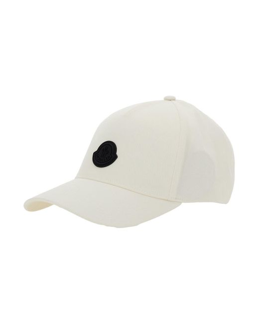 Moncler White Baseball Cap With Logo Patch On The Front for men