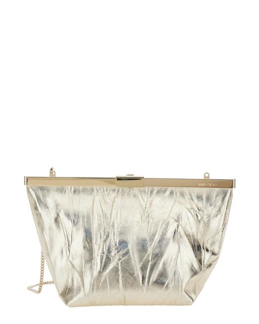 Jimmy Choo Metallic 'Ganache' Clutch With Chain Shoulder Strap