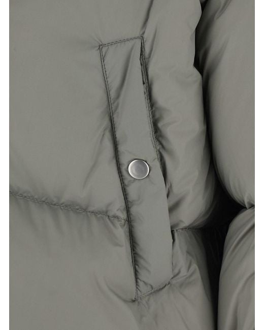 Rick Owens Gray Down Jacket With High Collar And Two Welt Pockets On T