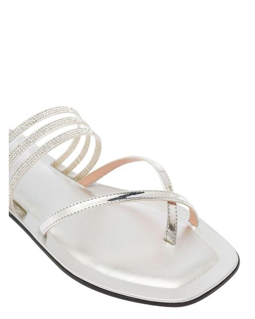 Pollini White Tone Thongs Sandals With And Rhinestone Bands