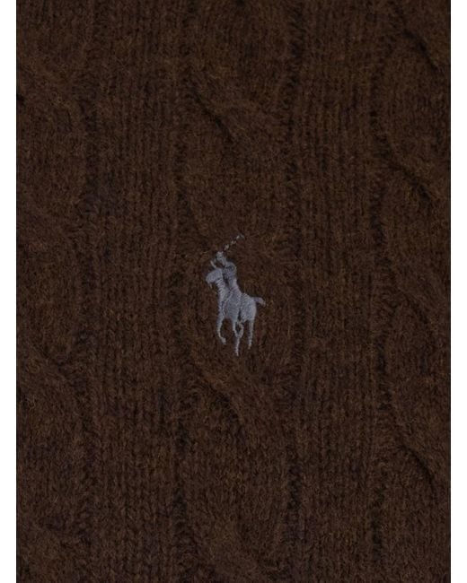 Polo Ralph Lauren Brown Cable Knit Crewneck Sweater With Pony Embroide for men