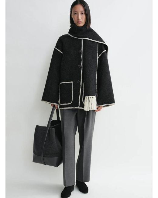 Totême Black Wool-Blend Jacket With Scarf Detail