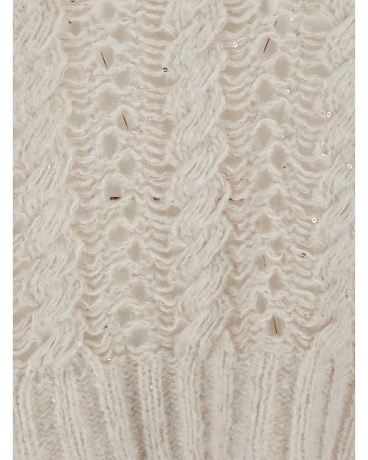 Antonelli White Crewneck Sweater With Braided Knit Detail