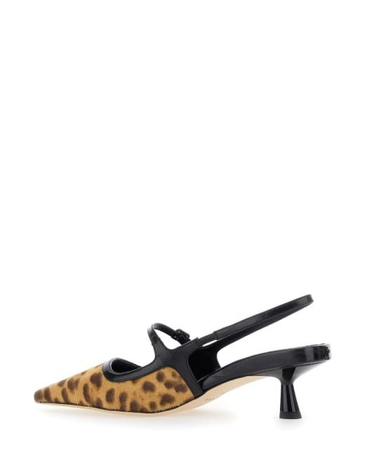 Jimmy Choo Brown 'Didi' Slingback Pumps With Leopard Motif And Sculpted Heel