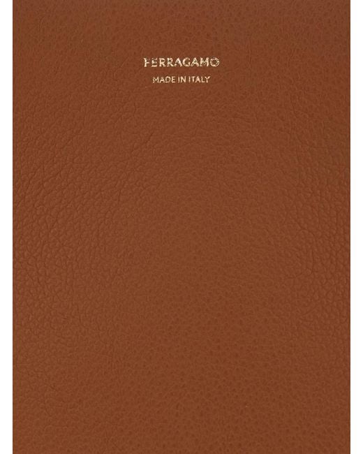 Ferragamo Brown Tote Bag With Folded Sides And Logo Lettering On The Front