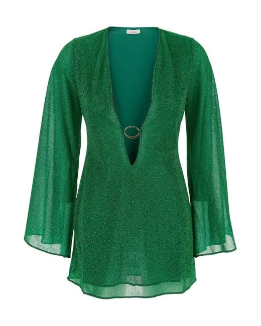 Oseree Green Dress With Glitter Finish