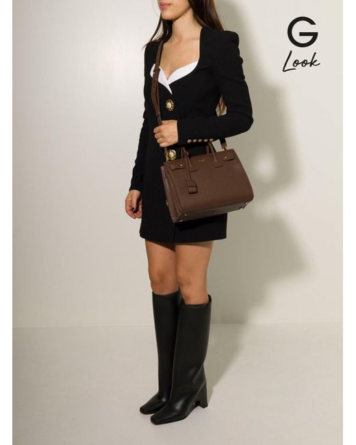 Saint Laurent Brown 'sac De Jour' Handbag With Logo In Leather