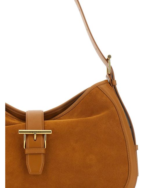 McQueen Brown Shoulder Bag With Adjustable Shoulder Strap And T Buckle Closure On The Front