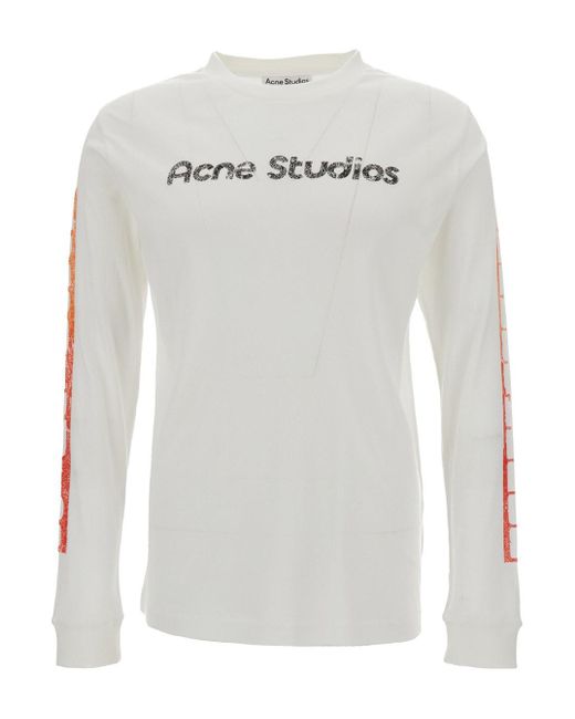 Acne White Long Sleeve Crew Neck T-Shirts for men