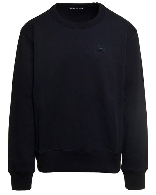 Acne Blue Monochrome Sweatshiirt With Drawing Patch In Cotton for men