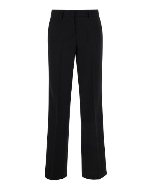 Plain Black Straight Pants With Belt Loops