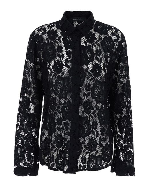 FEDERICA TOSI Black Shirt With Classic Collar And Lace Design