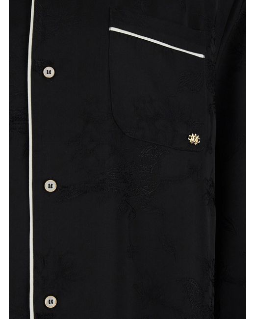 Amiri Black Shirt With Cuban Collat And Tone-On-Tone Floral Embroidery for men