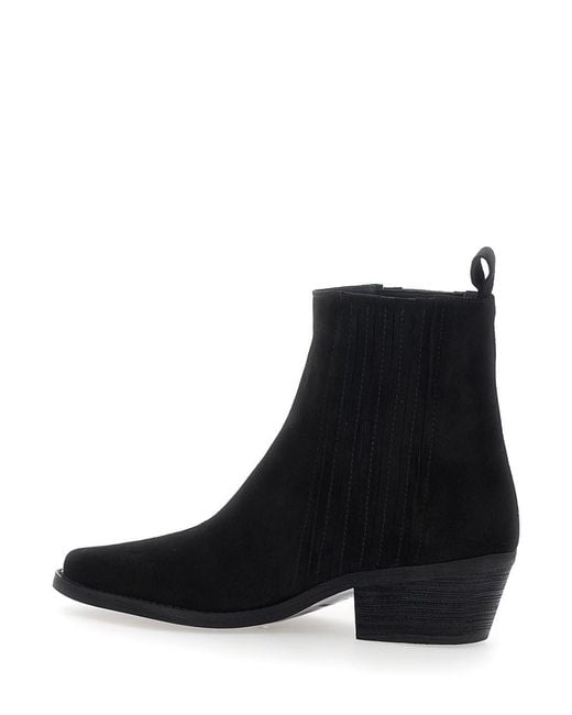 Pollini Black Suede Heeled Ankle Boots For