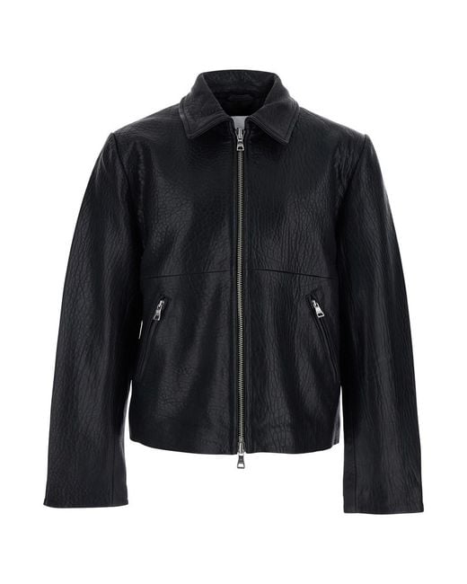 Won Hundred Black 'Jacket' With Classic Collar And Leather Zip Closure for men