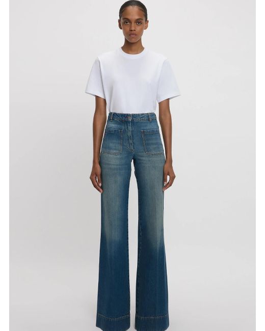 Victoria Beckham Blue 'Alina' Jeans With Belt Loops And Logo Embroidery On The Pocket