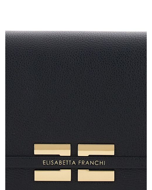 Elisabetta Franchi Gray Clutch With Logo Lettering On The Front And C