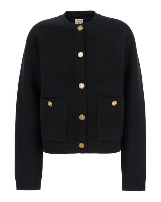 Totême  Black Hammered Button Cardigan