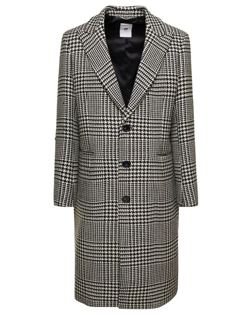 Cappotto monopetto con motivo check in lana bianca e nera di PT Torino in Gray da Uomo