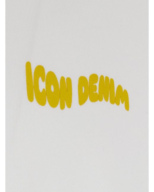 ICON DENIM White Crewneck T-Shirt With Logo Lettering On The Front In for men