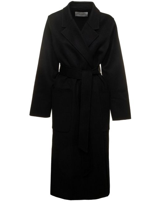 IVY & OAK Black 'celia' Tie-waist Single Breasted Coat In Wool Woman