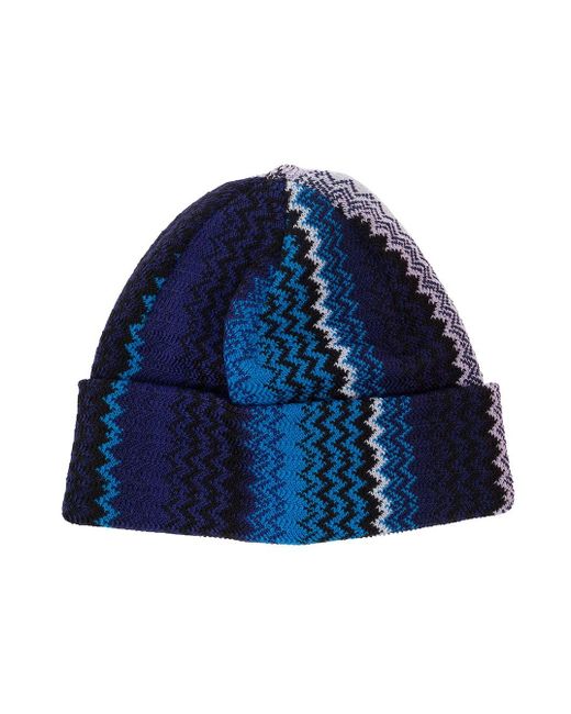 Missoni Blue Beanie With Zigzag Motif In Wool Blend for men