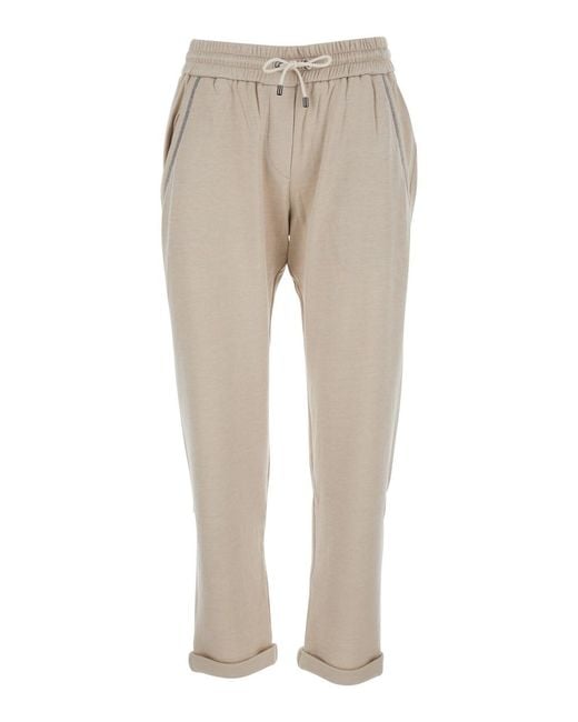 Brunello Cucinelli Natural Trousers With Elasticated Waist