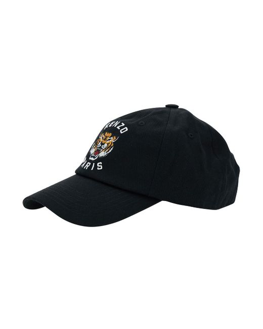 KENZO Blue Black Baseball Cap With Tiger And Logo Embroidery In Cotton for men