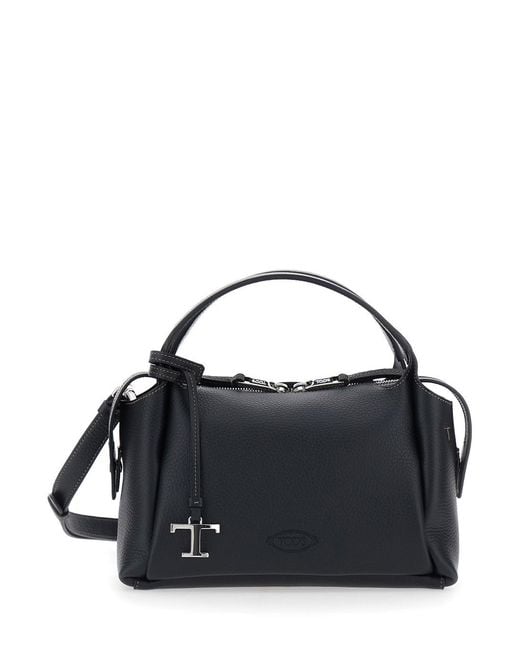 Tod's Black Shoulder Bag With T Plaque On The Front And Adjustable And Removable Strap