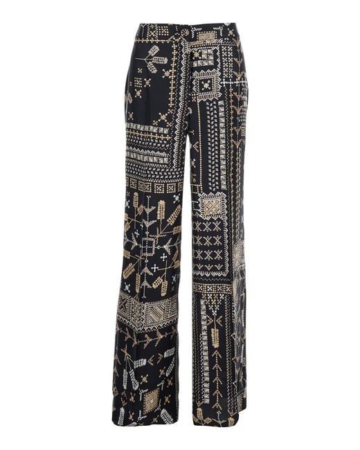 Momoní Gray 'Misaki' Silk Pants With All-Over Geometric Print F