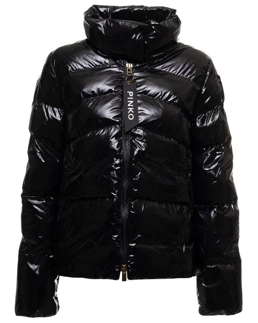 Pinko Black Down Jacket In Shiny, Padded And Quilted Fabric Woman