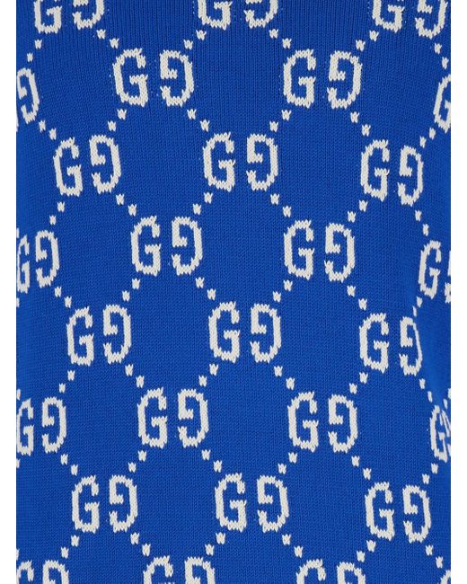 Gucci Blue All-Over Logo Inlay Work Crew Neck Sweater for men