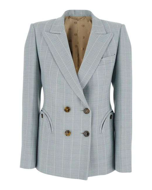 Blazé Milano Blue Jacket With Peaked Lapels And Striped Motif