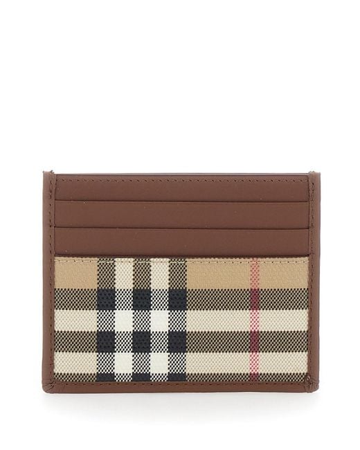 Burberry Brown Cardholder With Check All-Over Motif for men