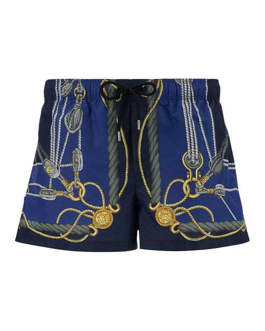 Versace Blue 'Nautical' Smiwsuit Trunks With Barocco Motif for men