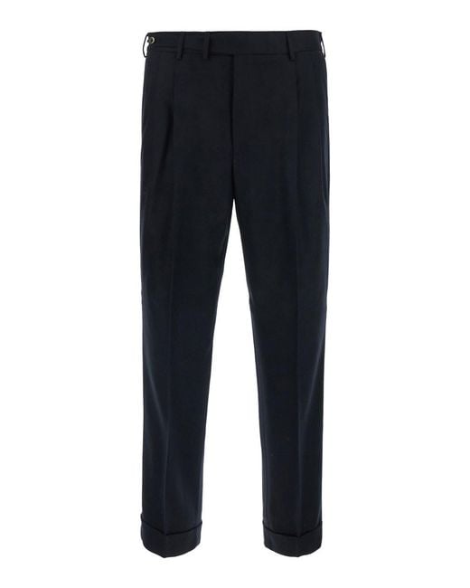 PT Torino Blue Carrot 2 Pleat Pants With Pockets And Hems For for men