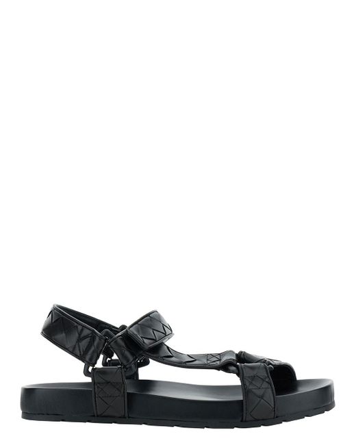 Bottega Veneta Black 'Flat Trip' Sandals With Intreccio Motif for men
