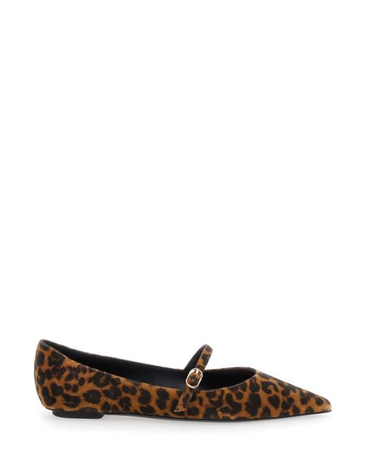 Stuart Weitzman Brown 'Emilia' Ballet Shoes With Adjustable Strap Clos