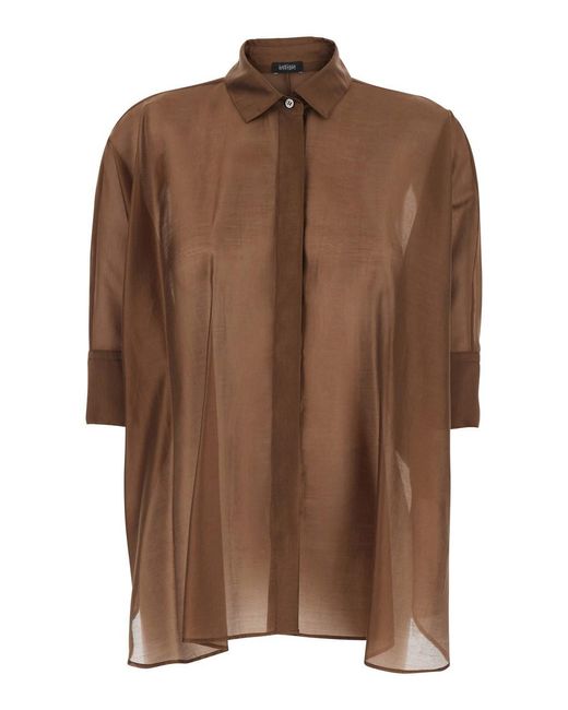 Le Plain Brown Shirt With Classic Collar And Hidden Button Closure On The Fro