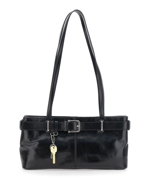 OSOI Black Shoulder Bag With Belt Detail And Pendant Keys